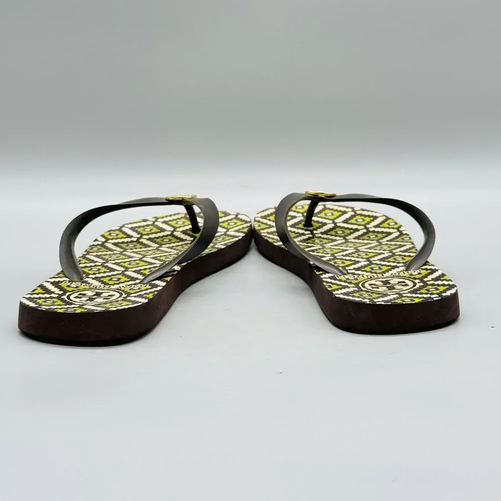 Tory Burch Sandals Womens 6 Multicolor Rubber Flip Flop Geometric Logo Shoes